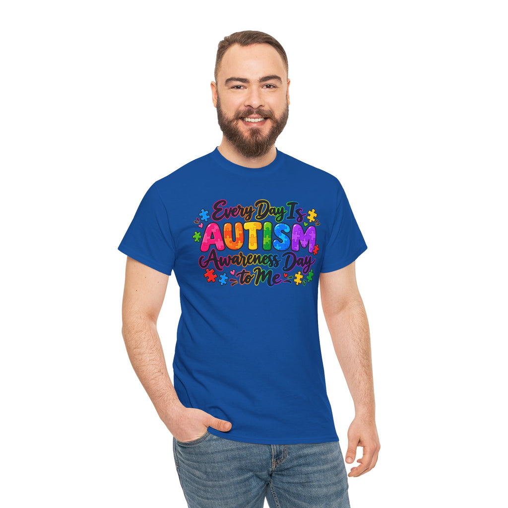 Autism Awareness T-Shirt — "Every Day Is Autism Awareness Day to Me" Colorful Puzzle Tee