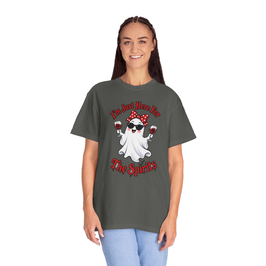 Wine Ghost T-Shirt — "I'm Just Here For The Spirits" Halloween Tee