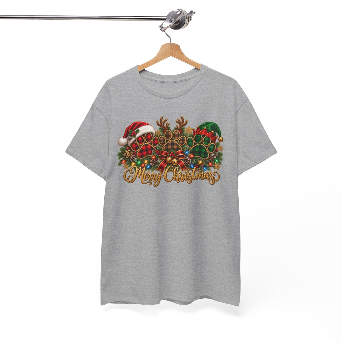 Merry Christmas Paw Prints Holiday Graphic Tee