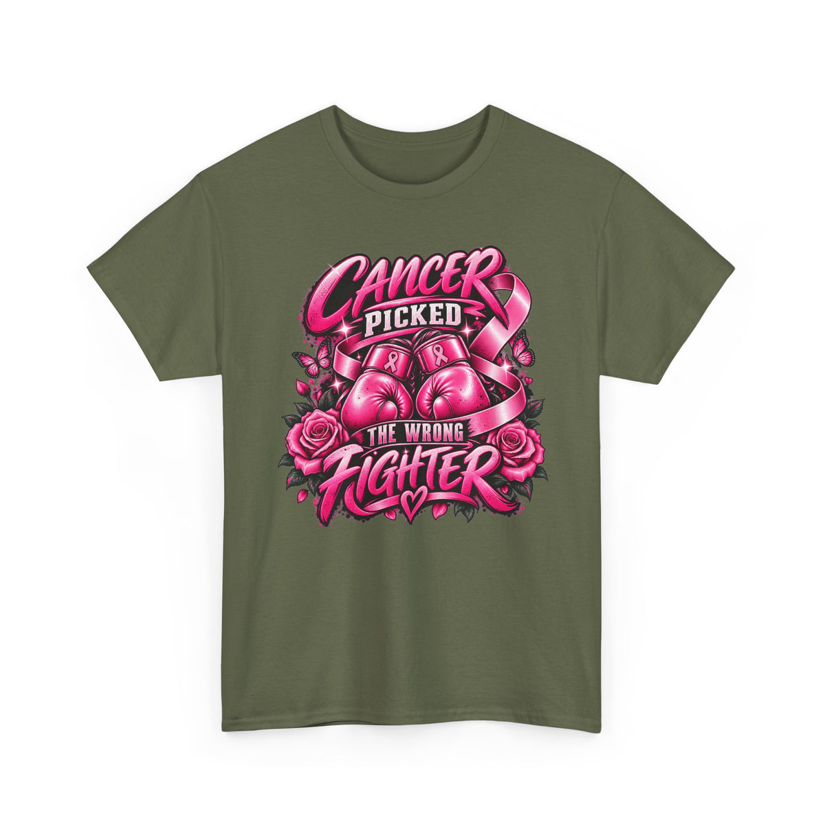 Cancer Picked The Wrong Fighter T-Shirt — Breast Cancer Awareness Support Tee
