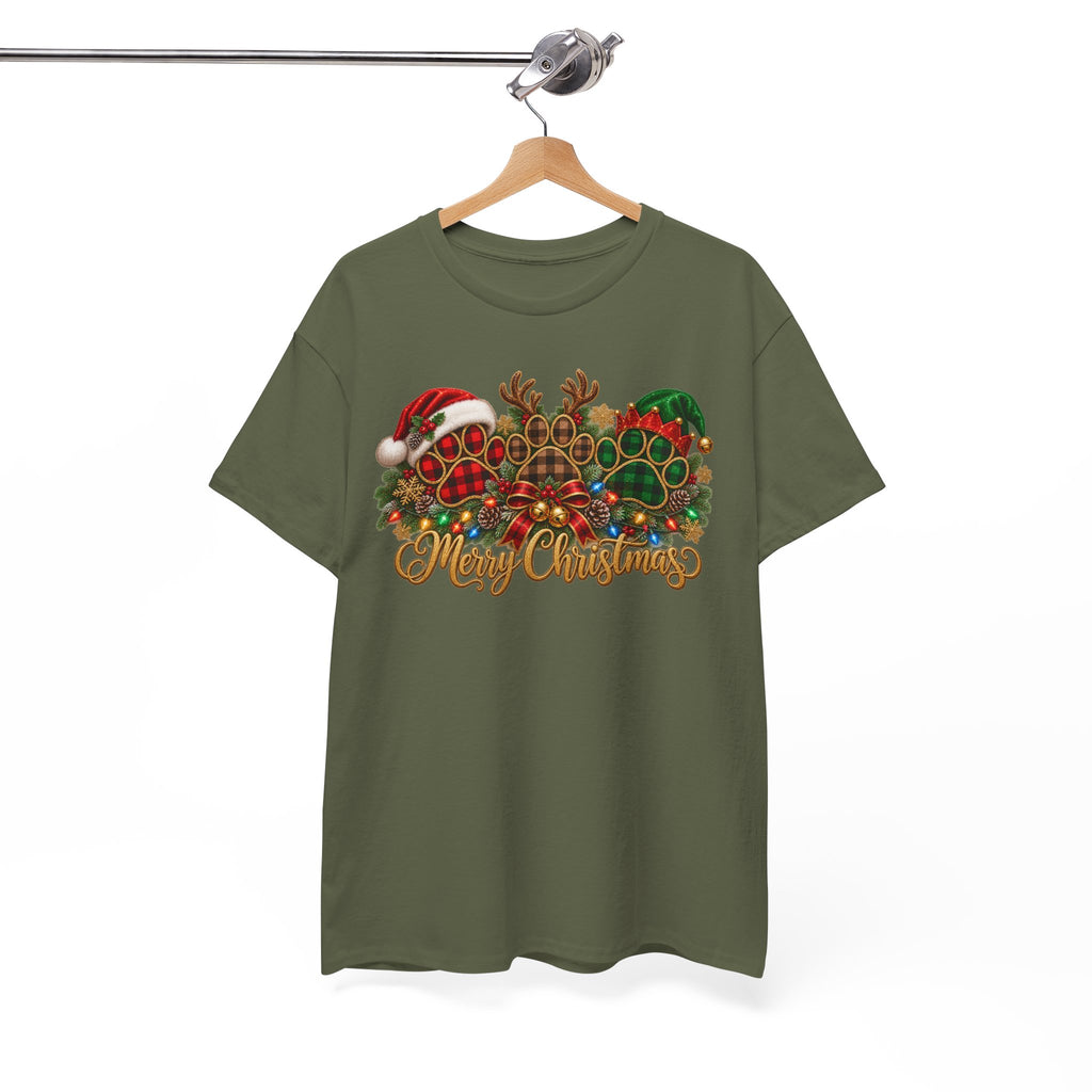 Merry Christmas Paw Prints Holiday Graphic Tee