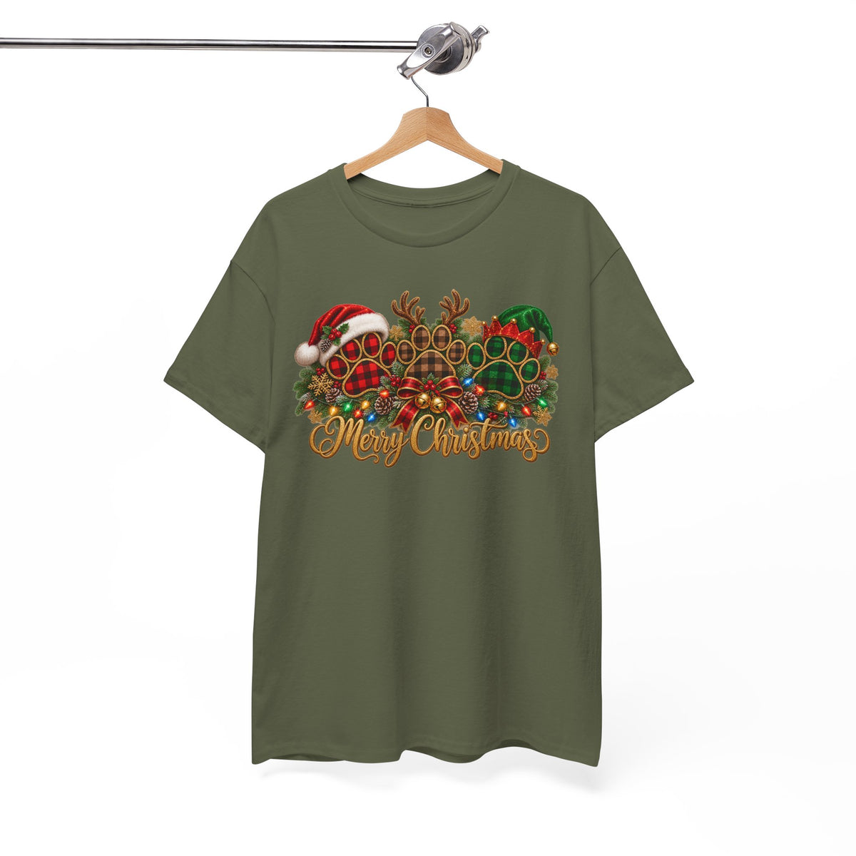 Merry Christmas Paw Prints Holiday Graphic Tee