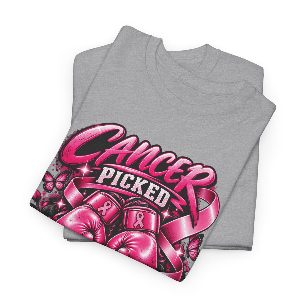 Cancer Picked The Wrong Fighter T-Shirt — Breast Cancer Awareness Support Tee