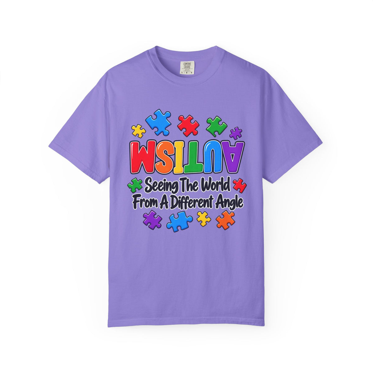 Autism Awareness T-Shirt — "Seeing the World From a Different Angle" Puzzle Design