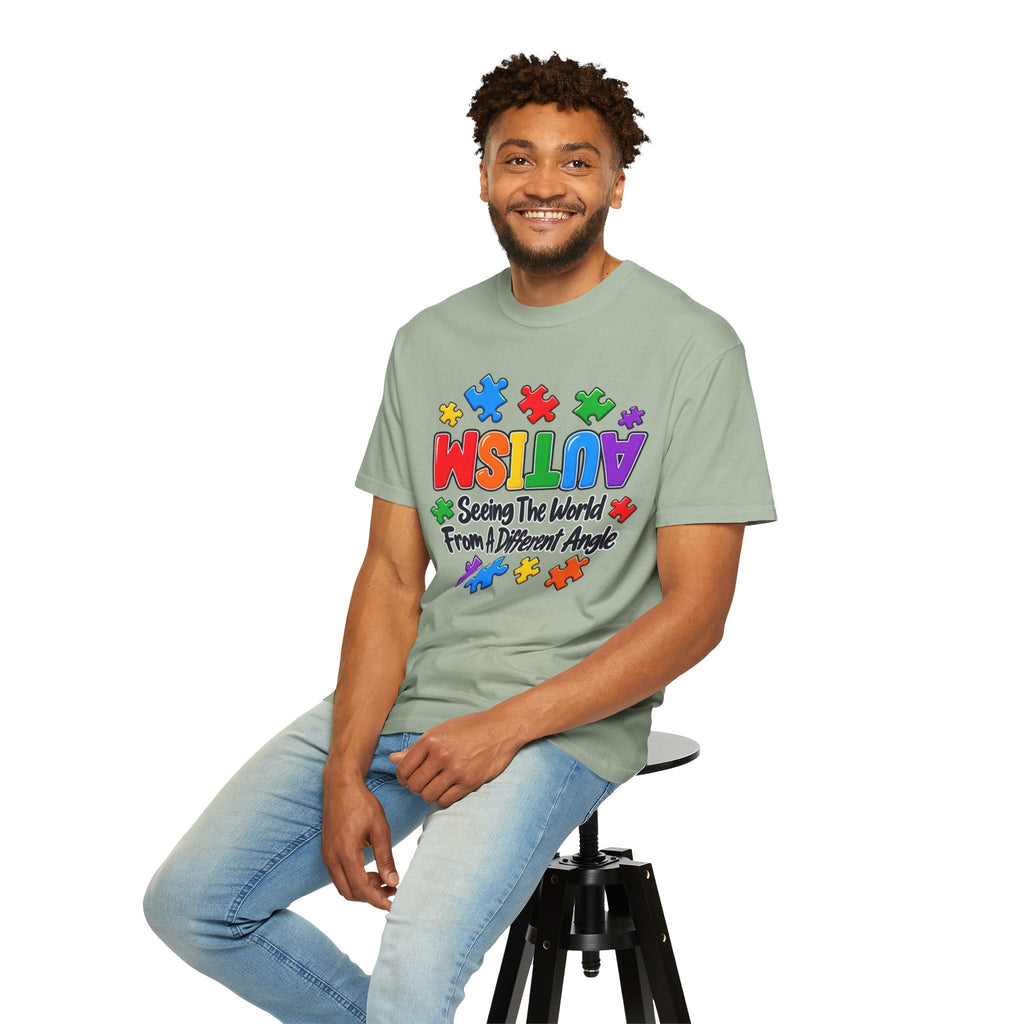 Autism Awareness T-Shirt — "Seeing the World From a Different Angle" Puzzle Design