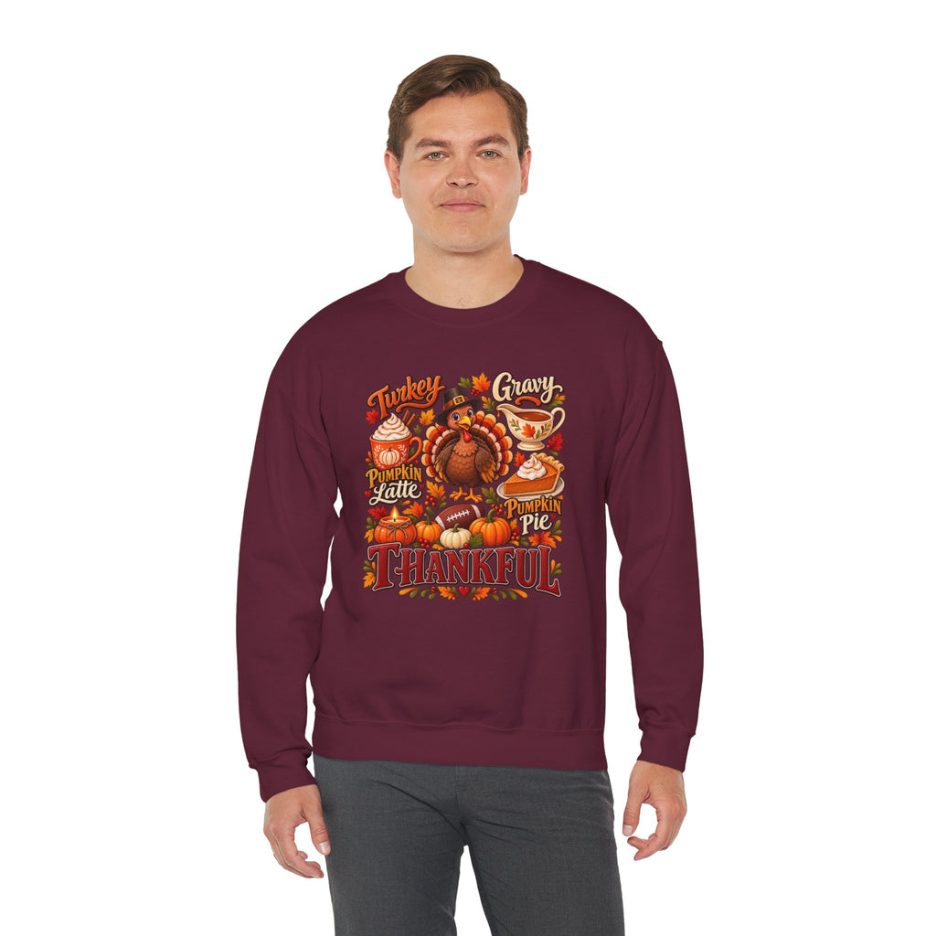 Thankful Thanksgiving Sweatshirt — Cute Turkey & Fall Harvest Crewneck