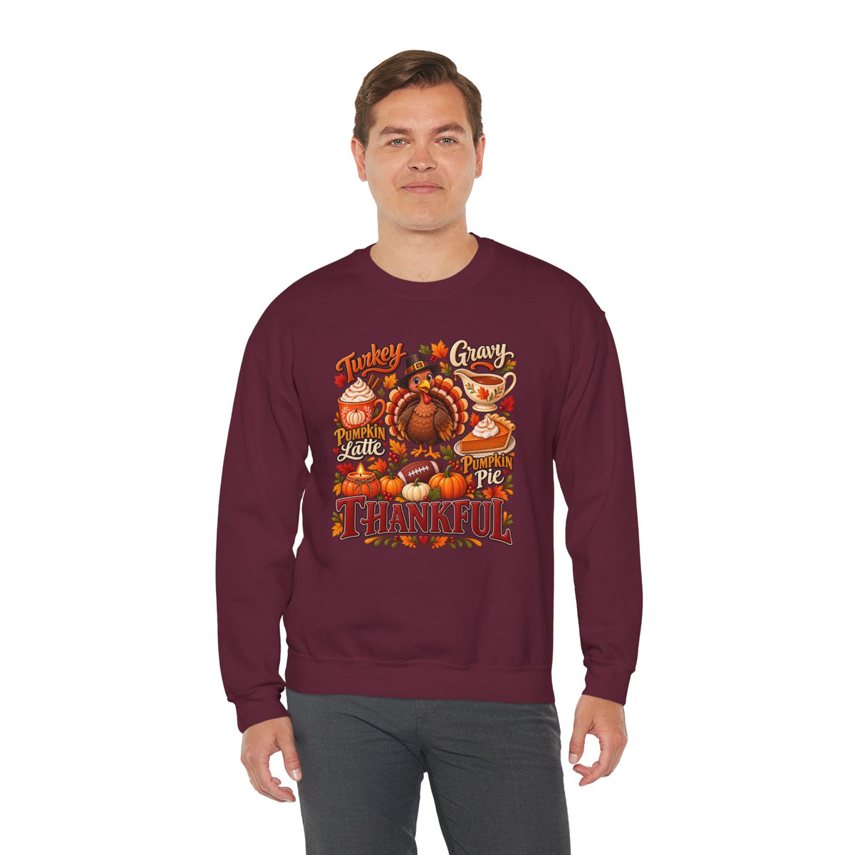 Thankful Thanksgiving Sweatshirt — Cute Turkey & Fall Harvest Crewneck