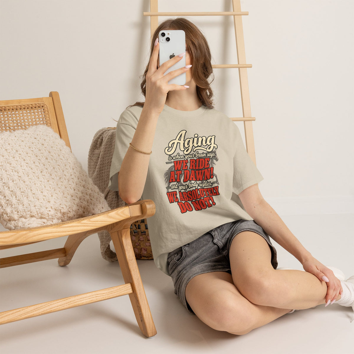 Aging: When Your Brain Says “We Ride at Dawn” Funny Graphic Tee