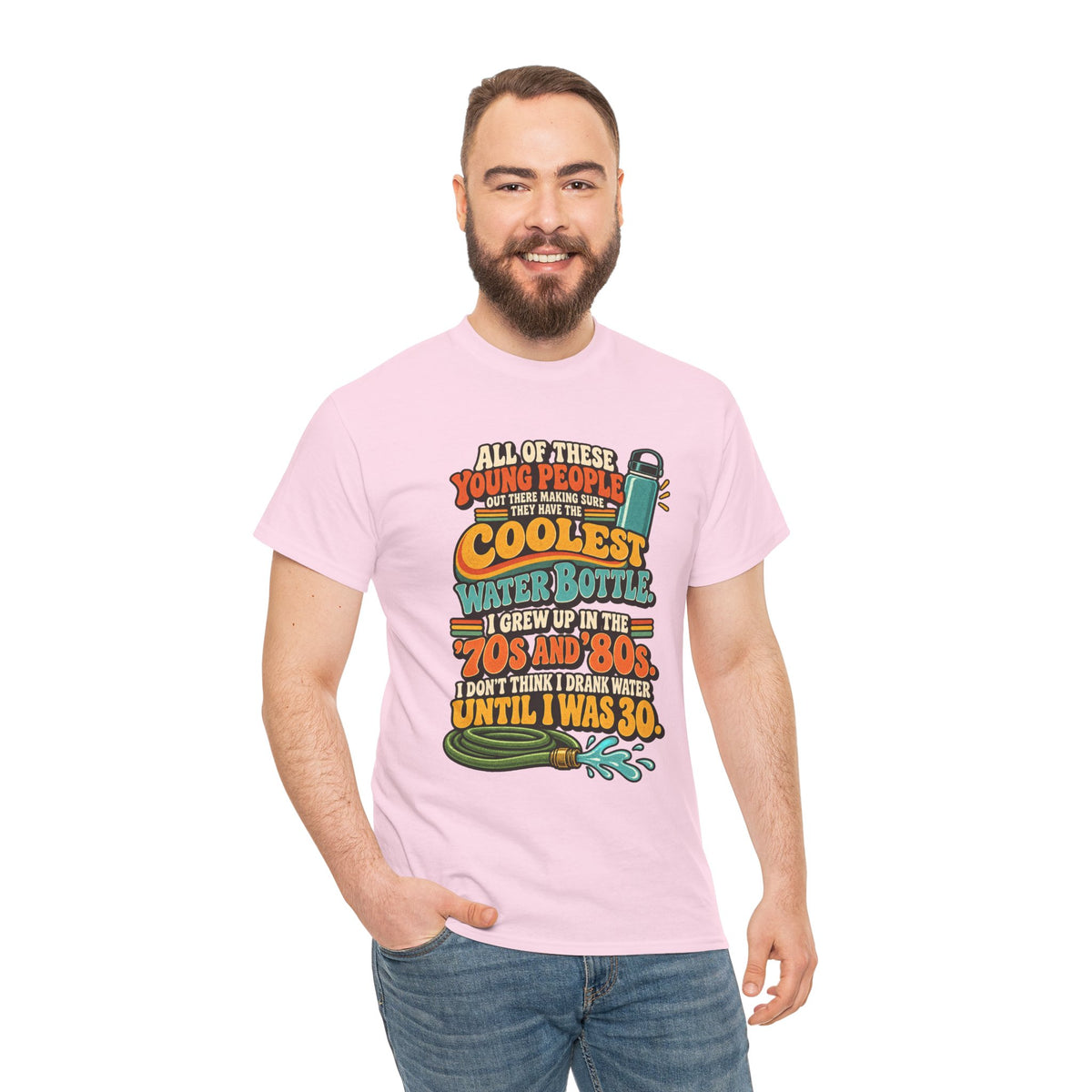 Retro 70s-80s Funny Water Bottle Tee — "Coolest Water Bottle" Graphic T-Shirt