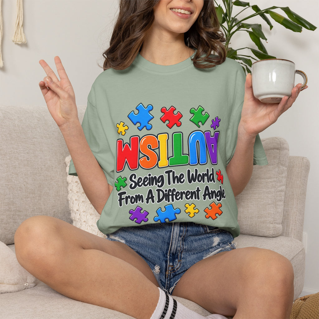 Autism Awareness T-Shirt — "Seeing the World From a Different Angle" Puzzle Design