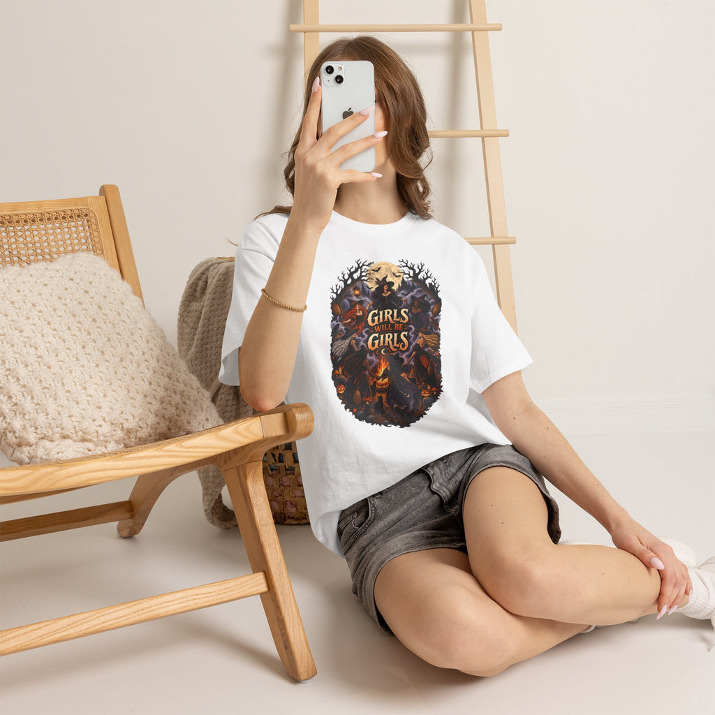 Girls Will Be Girls T-Shirt — Witchy Campfire Illustration Tee