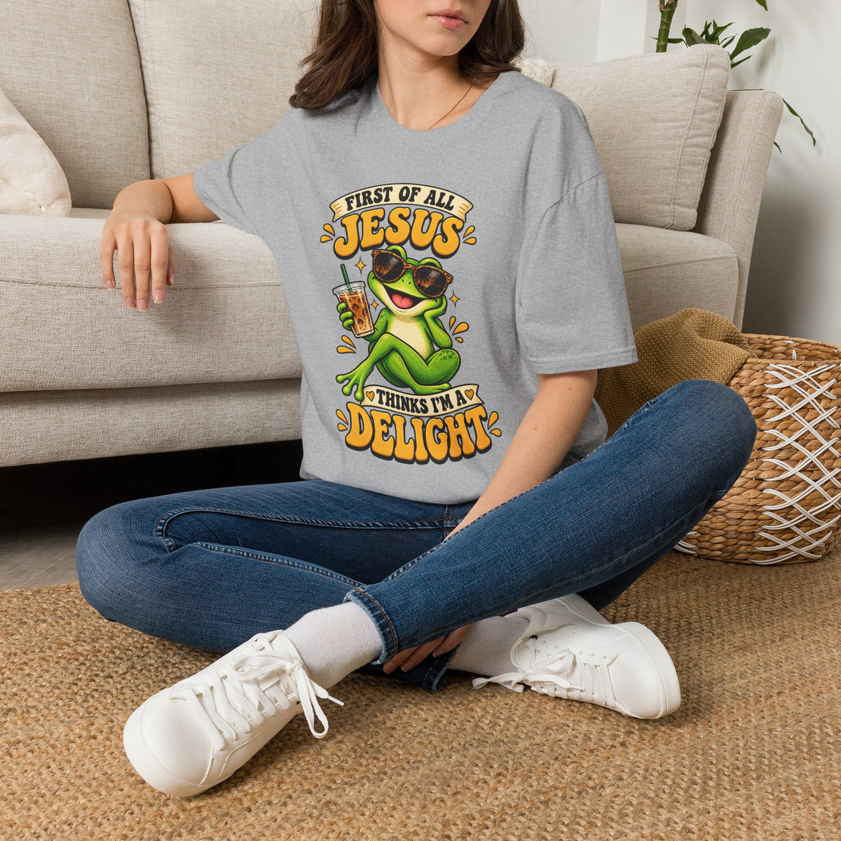 Jesus Frog T-Shirt — "First of All Jesus" Cute Frog Christian Tee