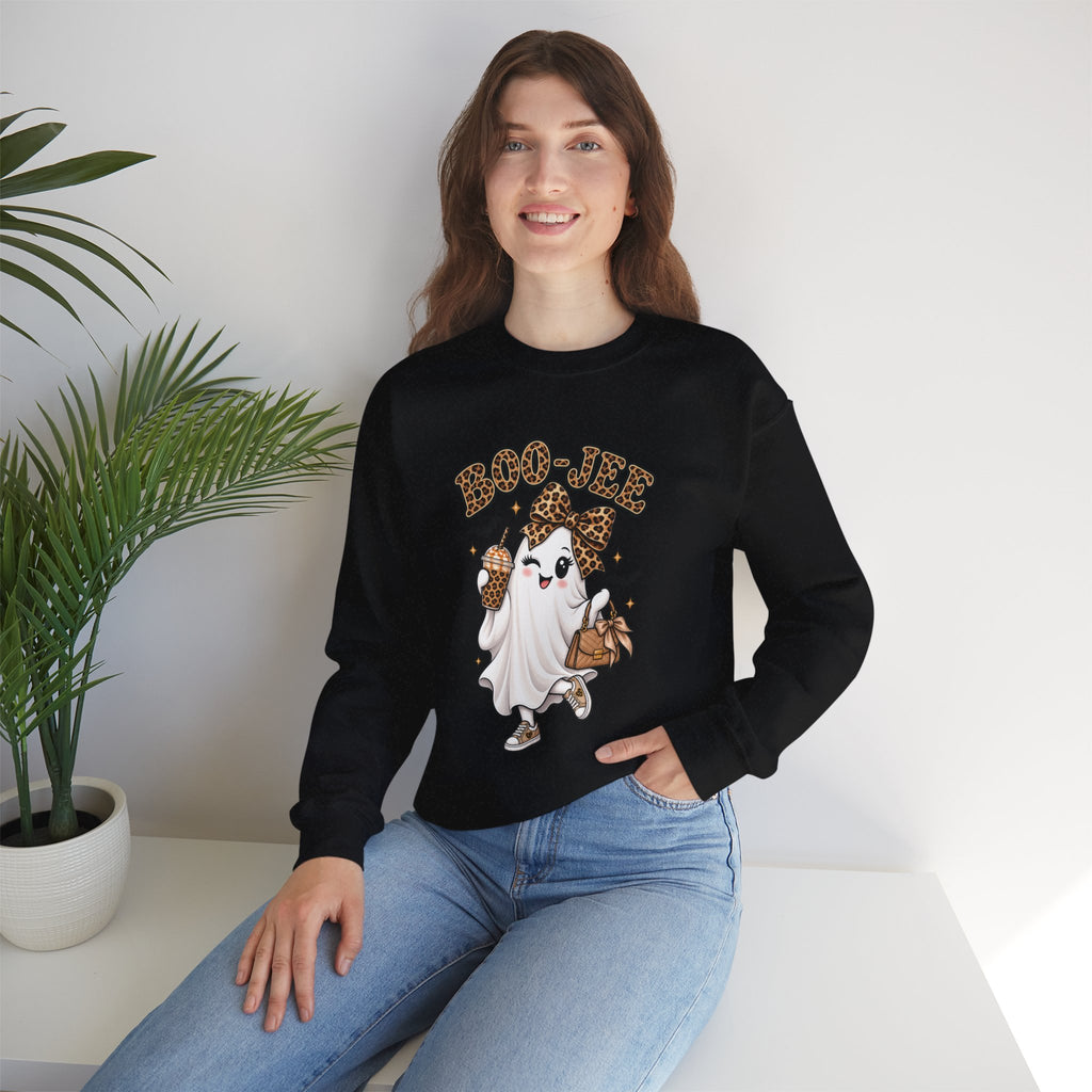 Ghost Trick Crewneck Sweatshirt — "Boo-tiful" Leopard Halloween Ghost Design