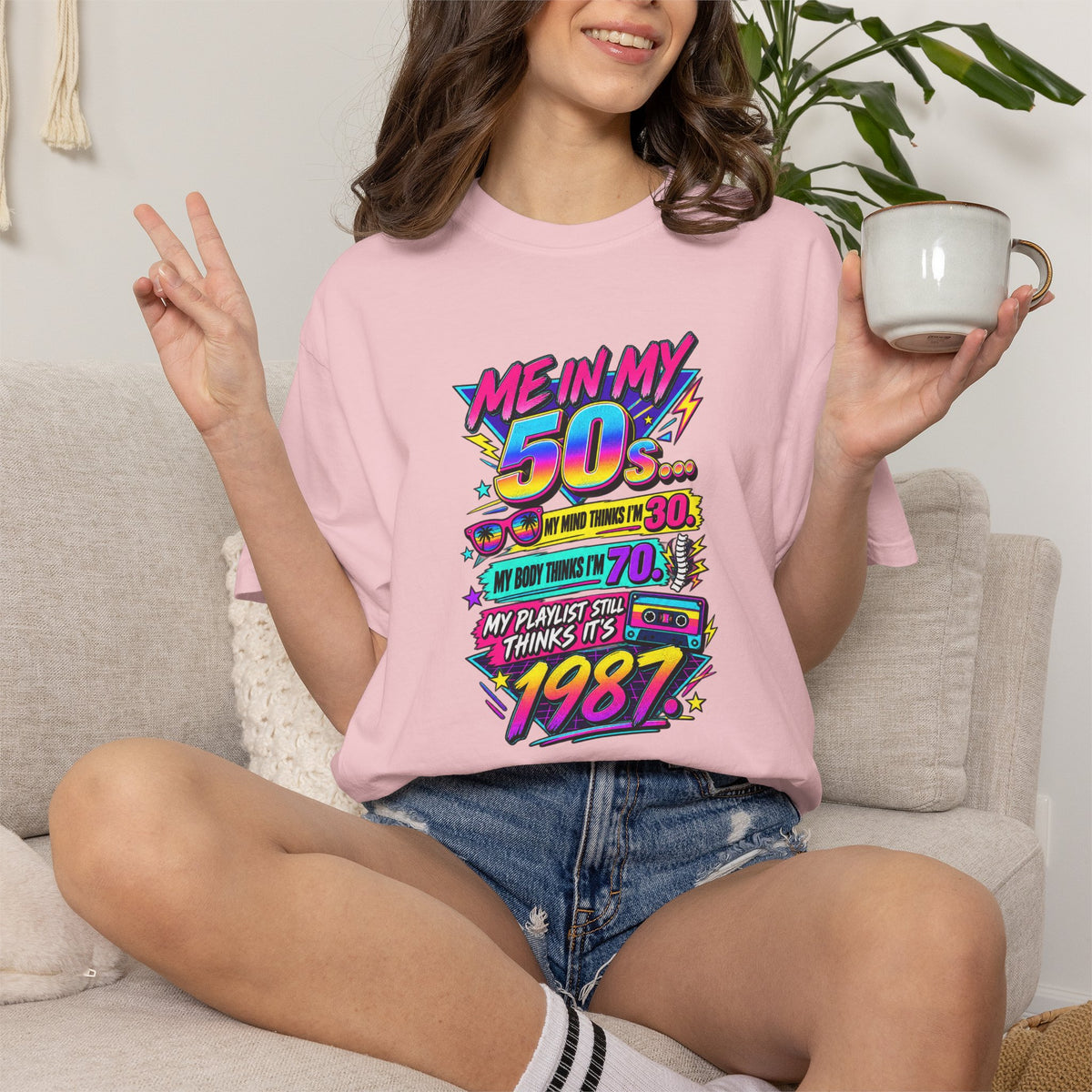 50th Birthday T-Shirt — "Me in My 50s... My Playlist Still Thinks It’s 1987" Retro Graphic Tee