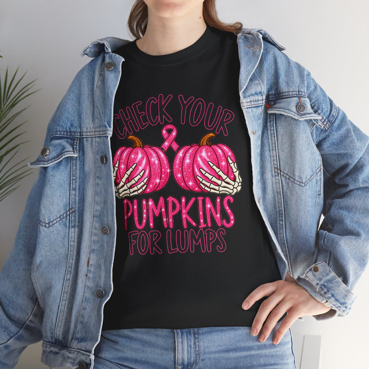 Breast Cancer Awareness T-Shirt — "Check Your Pumpkins for Lumps" Pink Ribbon Tee