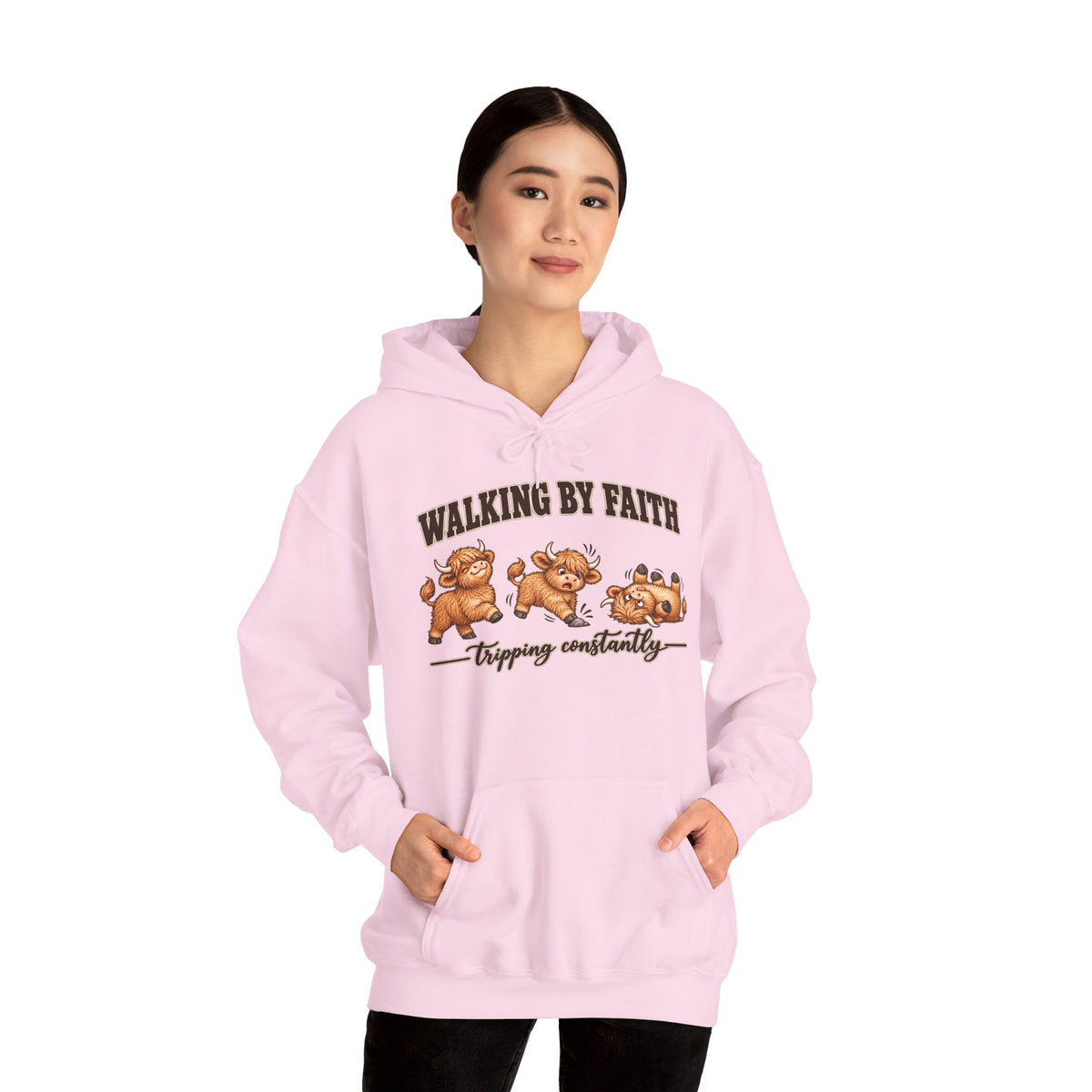 Walking by Faith Christian Highland Cow Hoodie