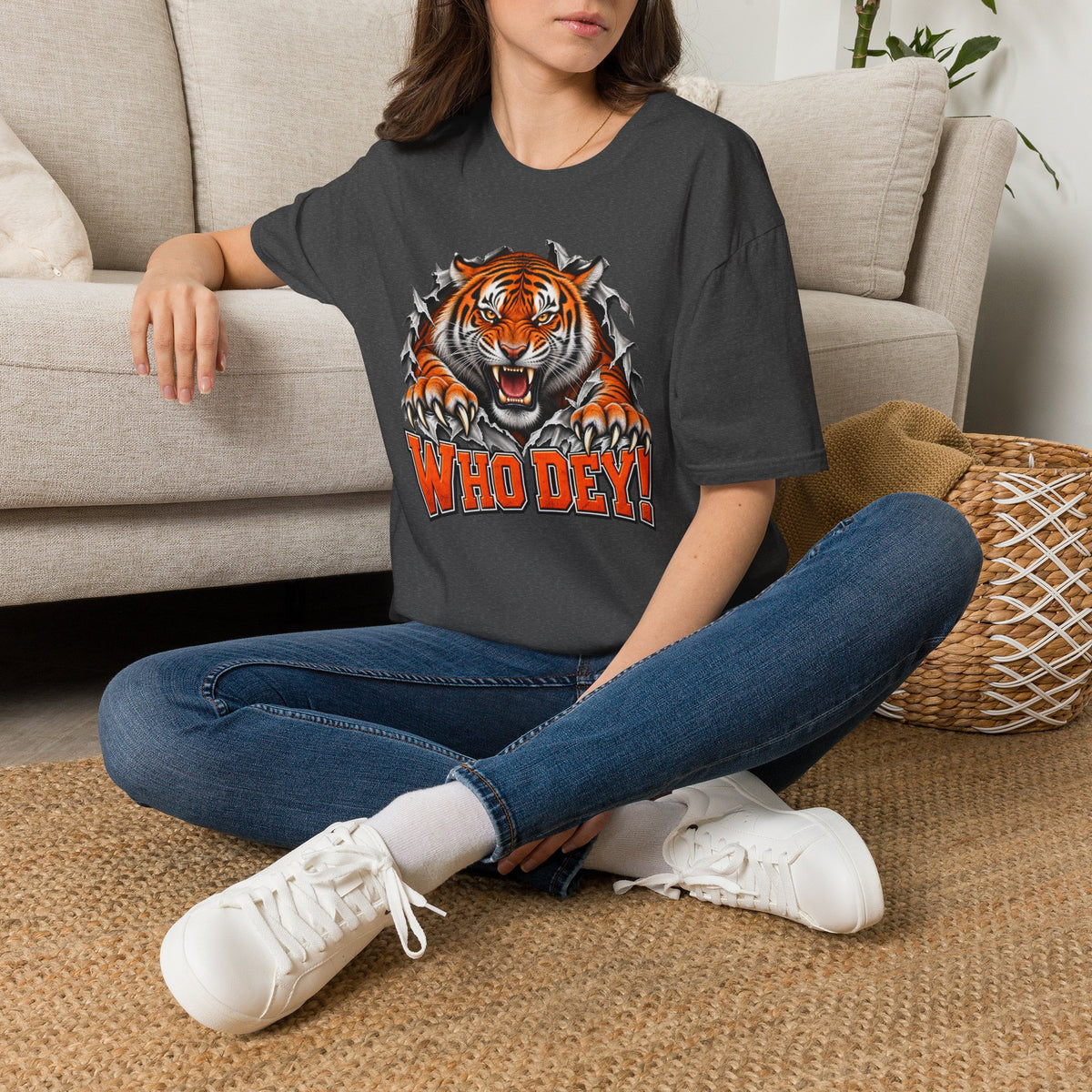 Tiger Graphic T-Shirt — "Who Dey!" Fierce Roaring Design