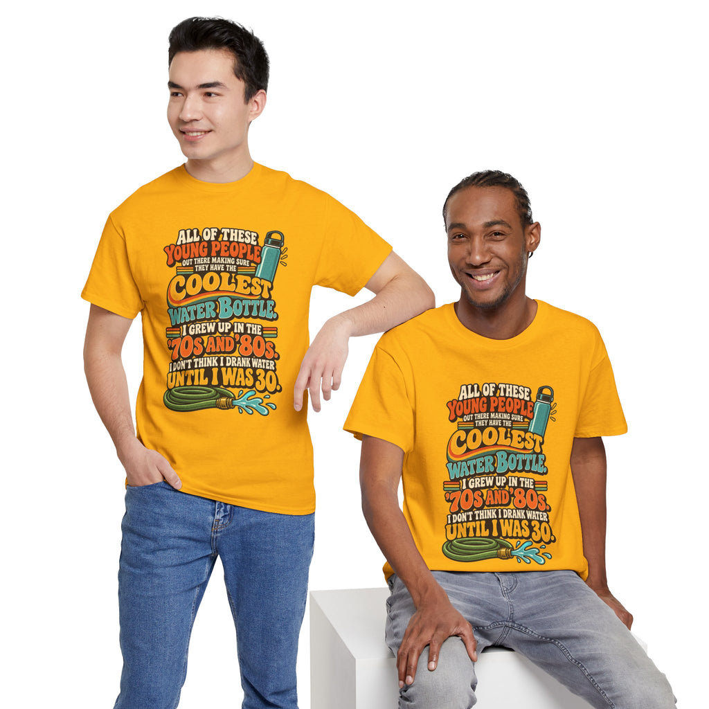 Retro 70s-80s Funny Water Bottle Tee — "Coolest Water Bottle" Graphic T-Shirt