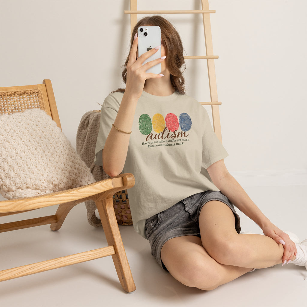 Autism Awareness T-Shirt — "Each Print Tells a Different Story" Colorful Fingerprint Tee