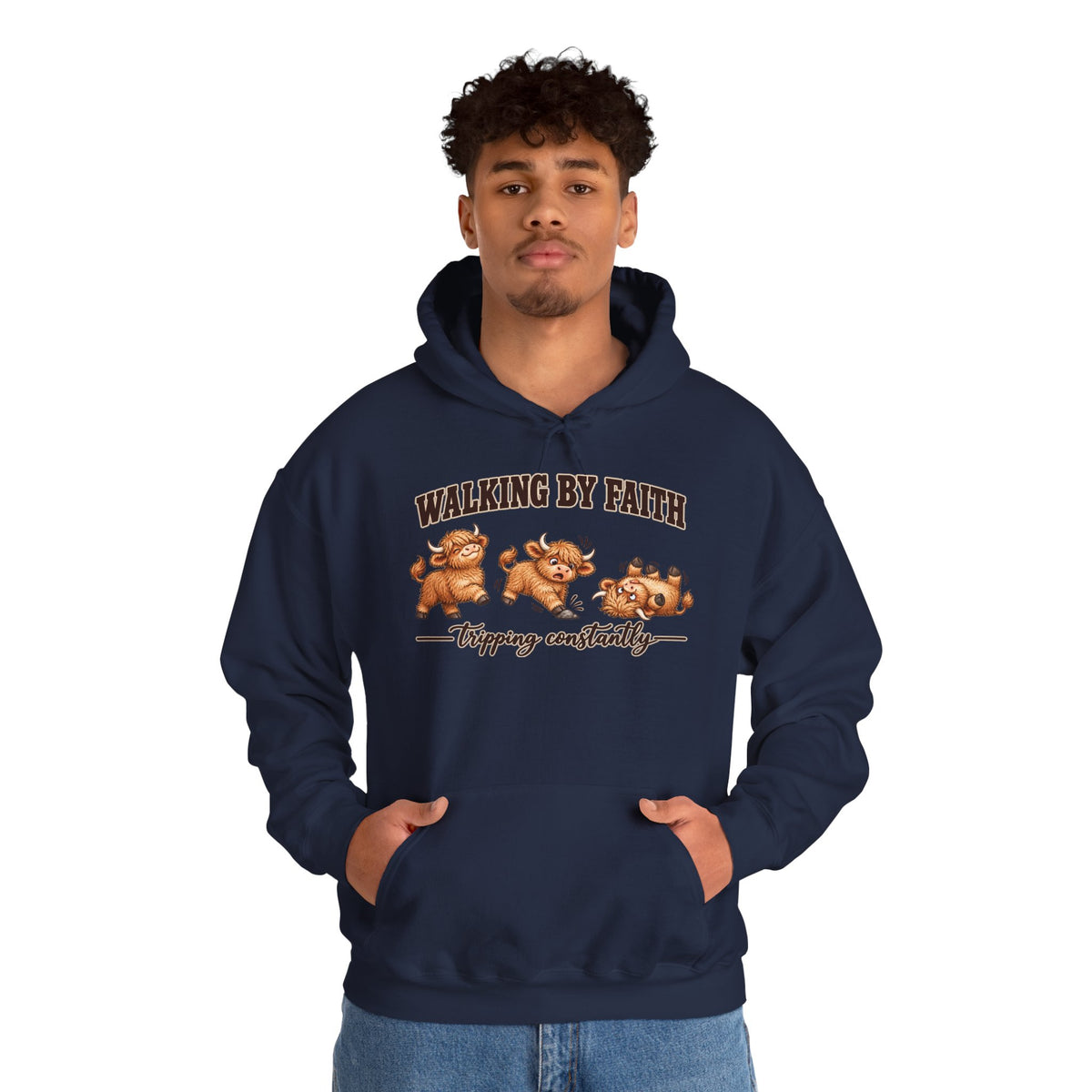Walking by Faith Christian Highland Cow Hoodie