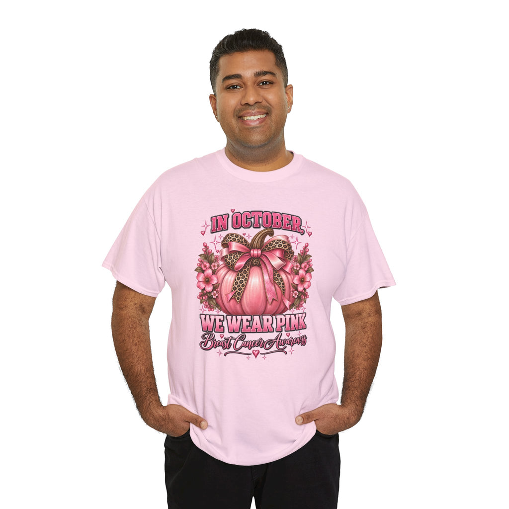 Breast Cancer Awareness T-Shirt — "In October We Wear Pink" Pumpkin Design