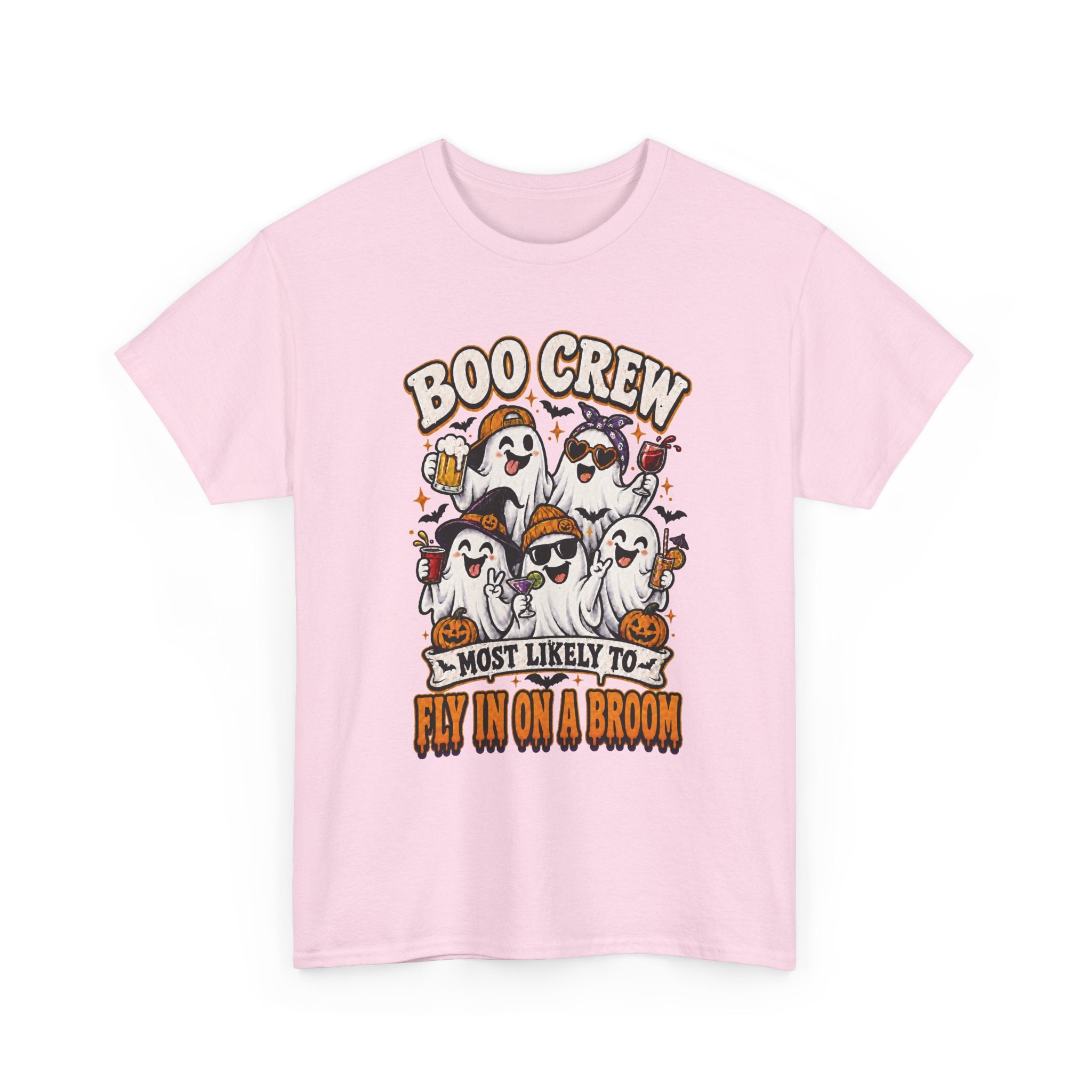 Boo Crew T-Shirt — “Most Likely to Fly on a Broom” Halloween Ghost Tee