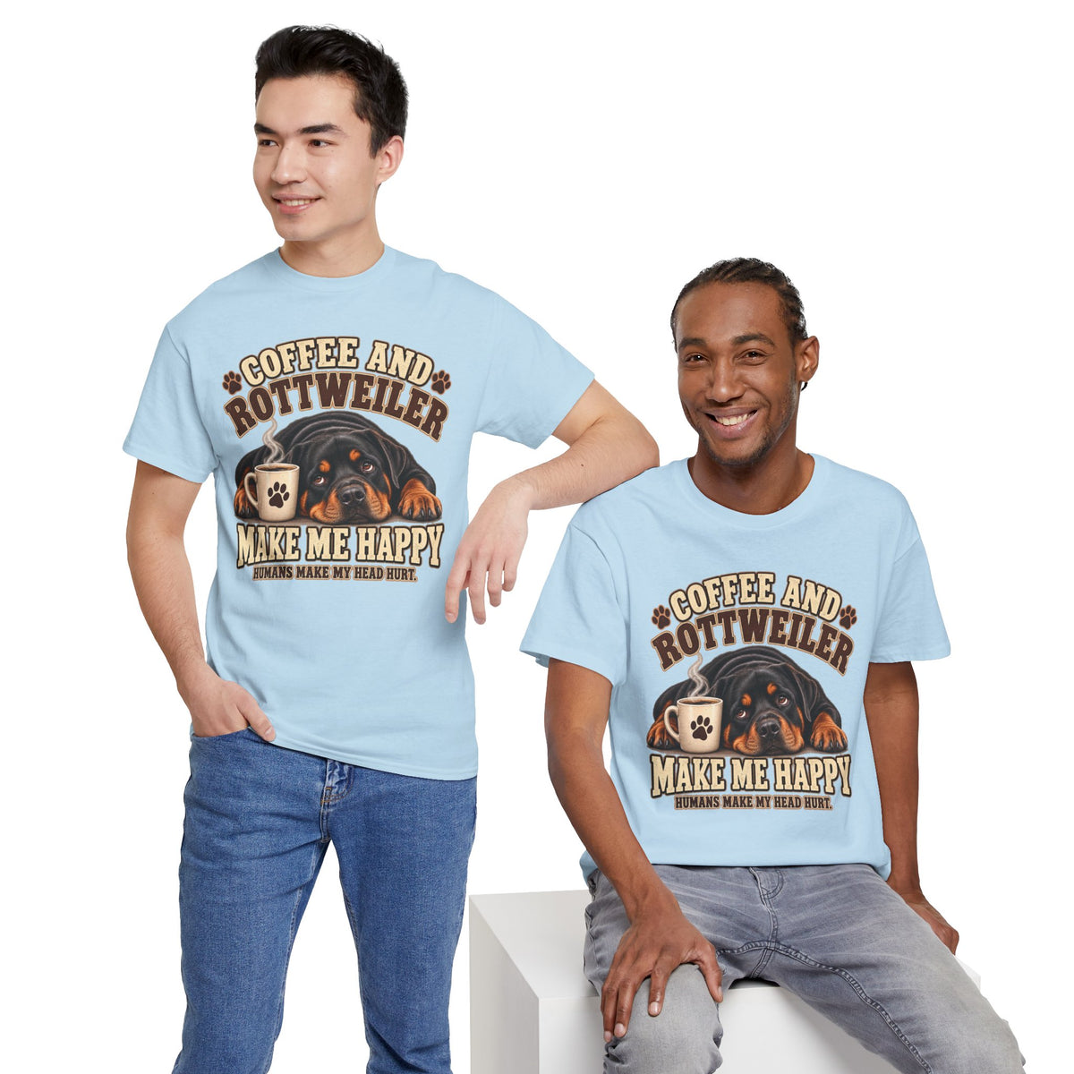 Coffee and Rottweiler Tee — "Coffee and Rottweiler Make Me Happy" Dog Lover Shirt