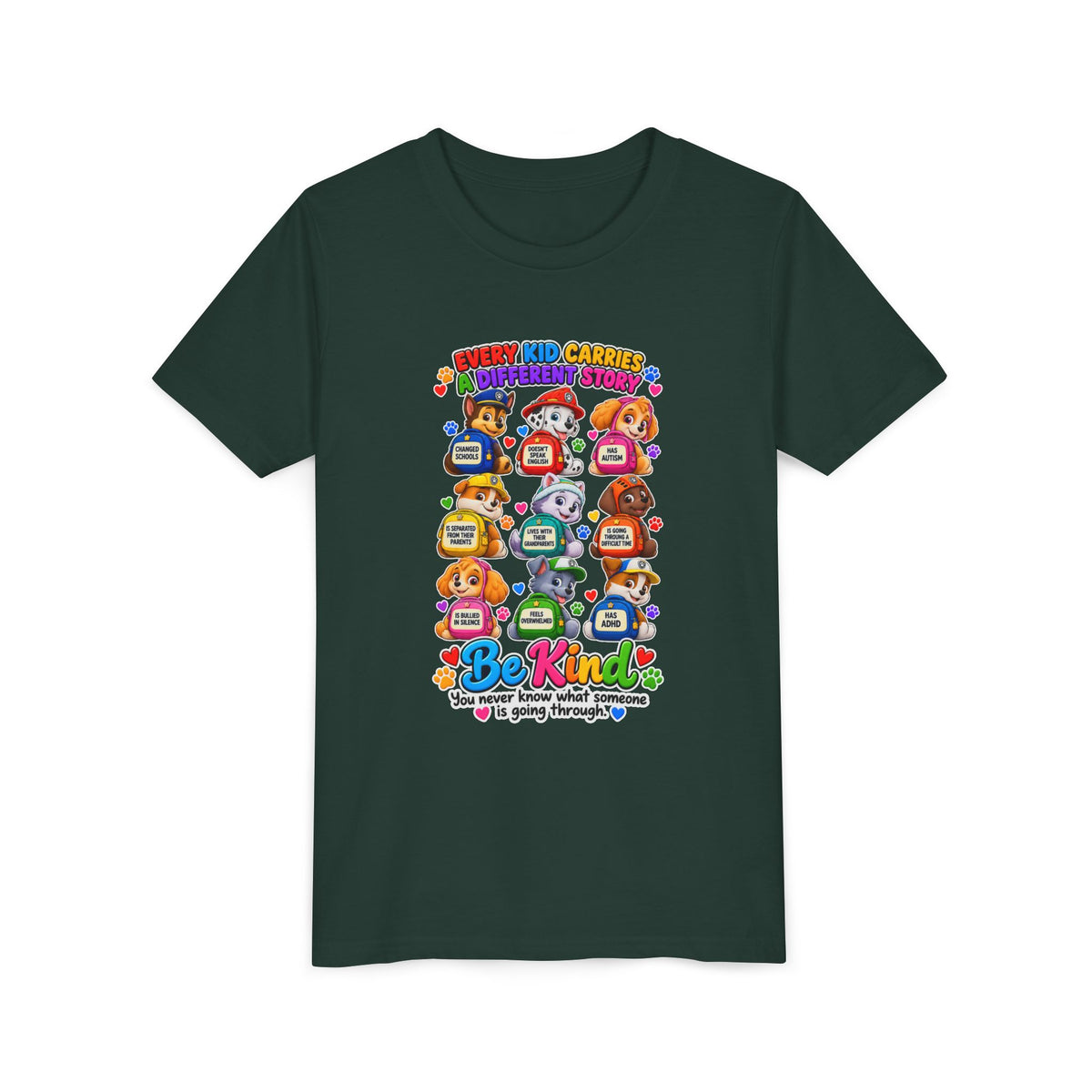 Be Kind Youth Short Sleeve Tee – Colorful Cartoon Character Shirt