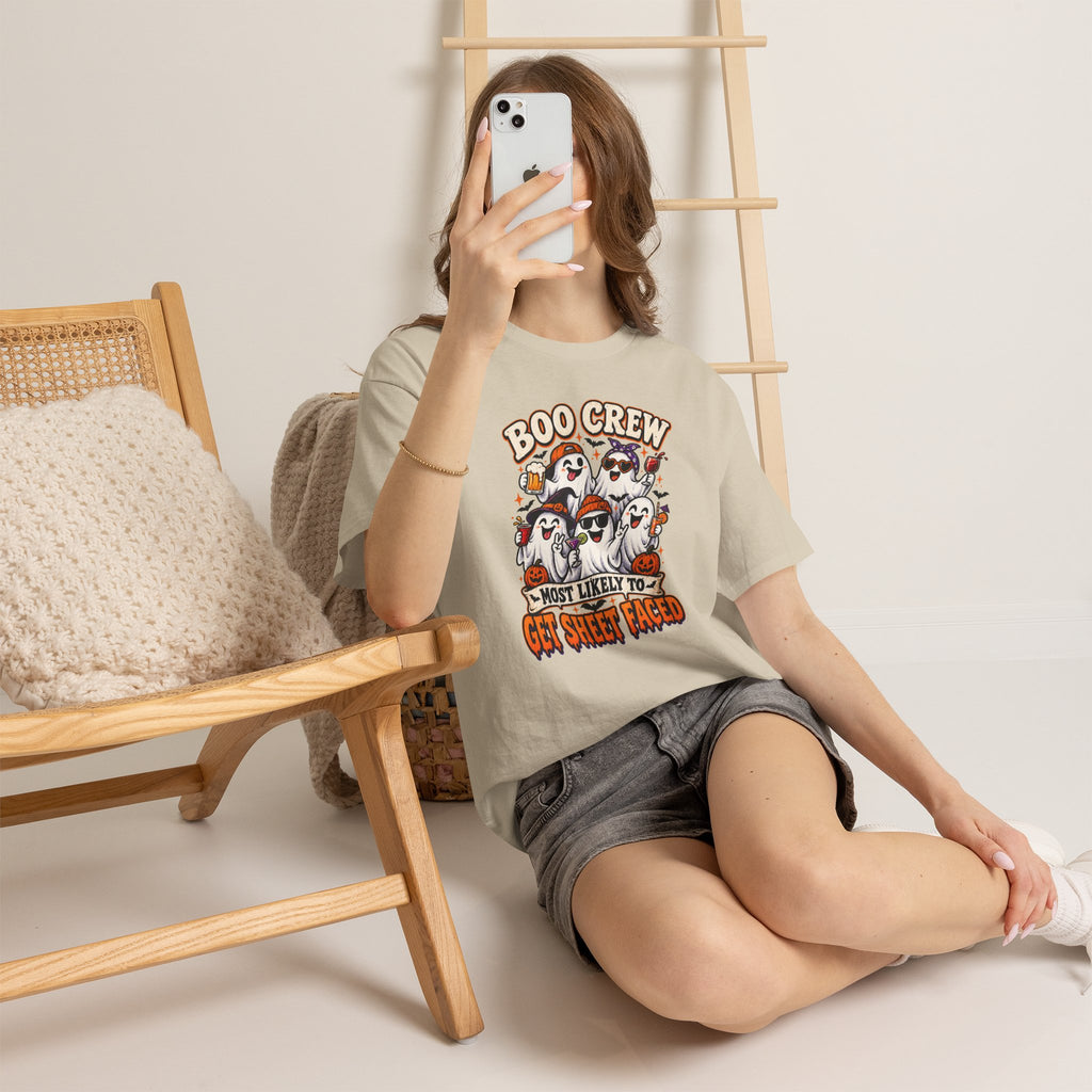Boo Crew Halloween T-Shirt — “Most Likely to Get Sheet Faced” Funny Ghost Party Tee