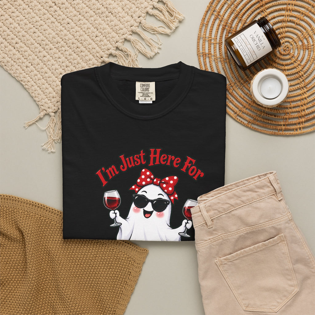Wine Ghost T-Shirt — "I'm Just Here For The Spirits" Halloween Tee