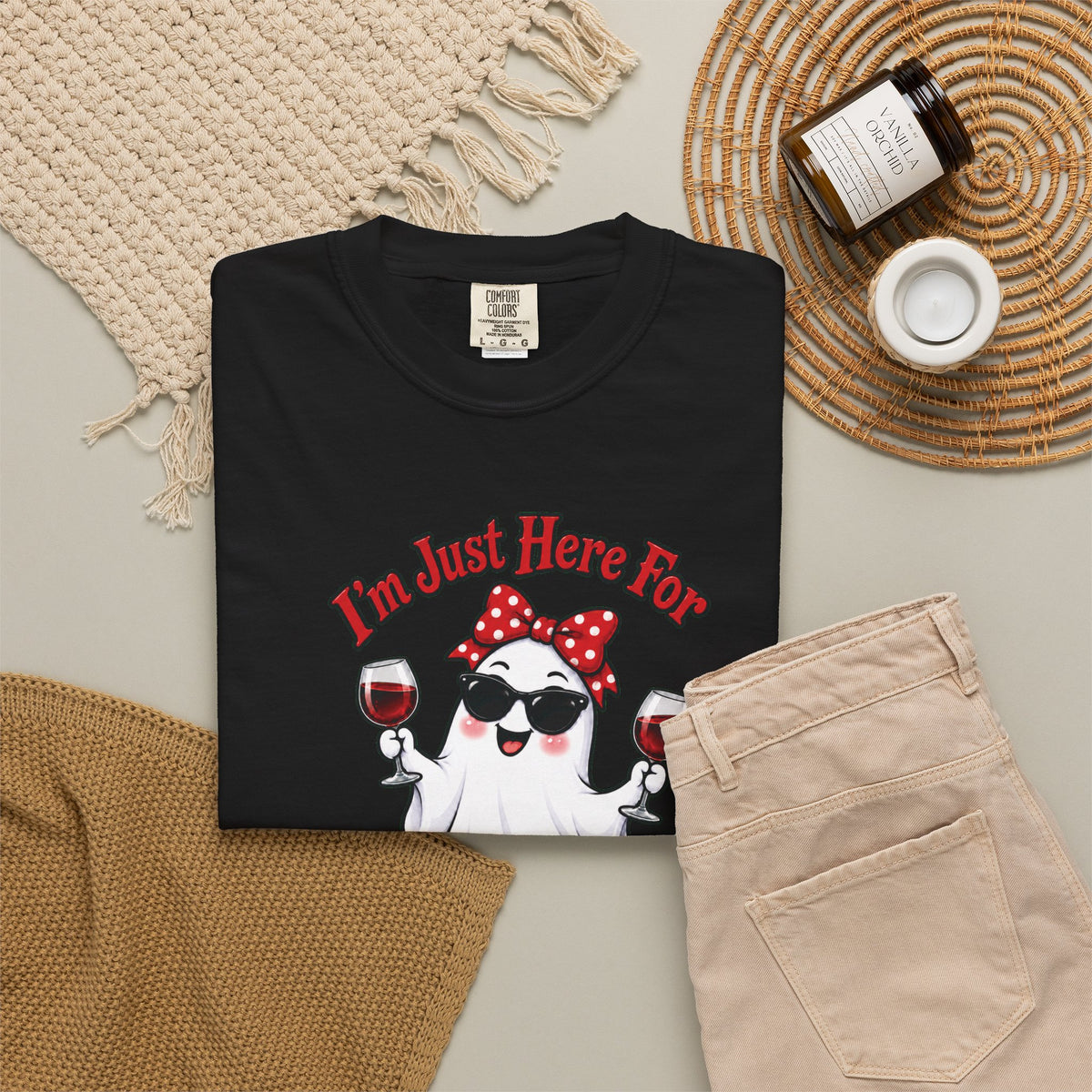 Wine Ghost T-Shirt — "I'm Just Here For The Spirits" Halloween Tee
