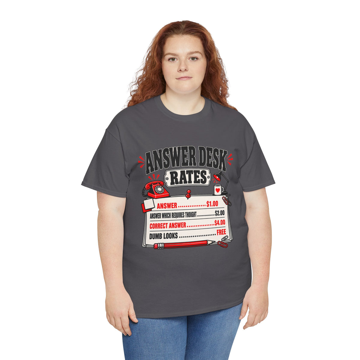 Answer Desk Rates T-Shirt — Funny Help Desk IT Support Tee ("Answer 1.00, Correct Answer 4.00")