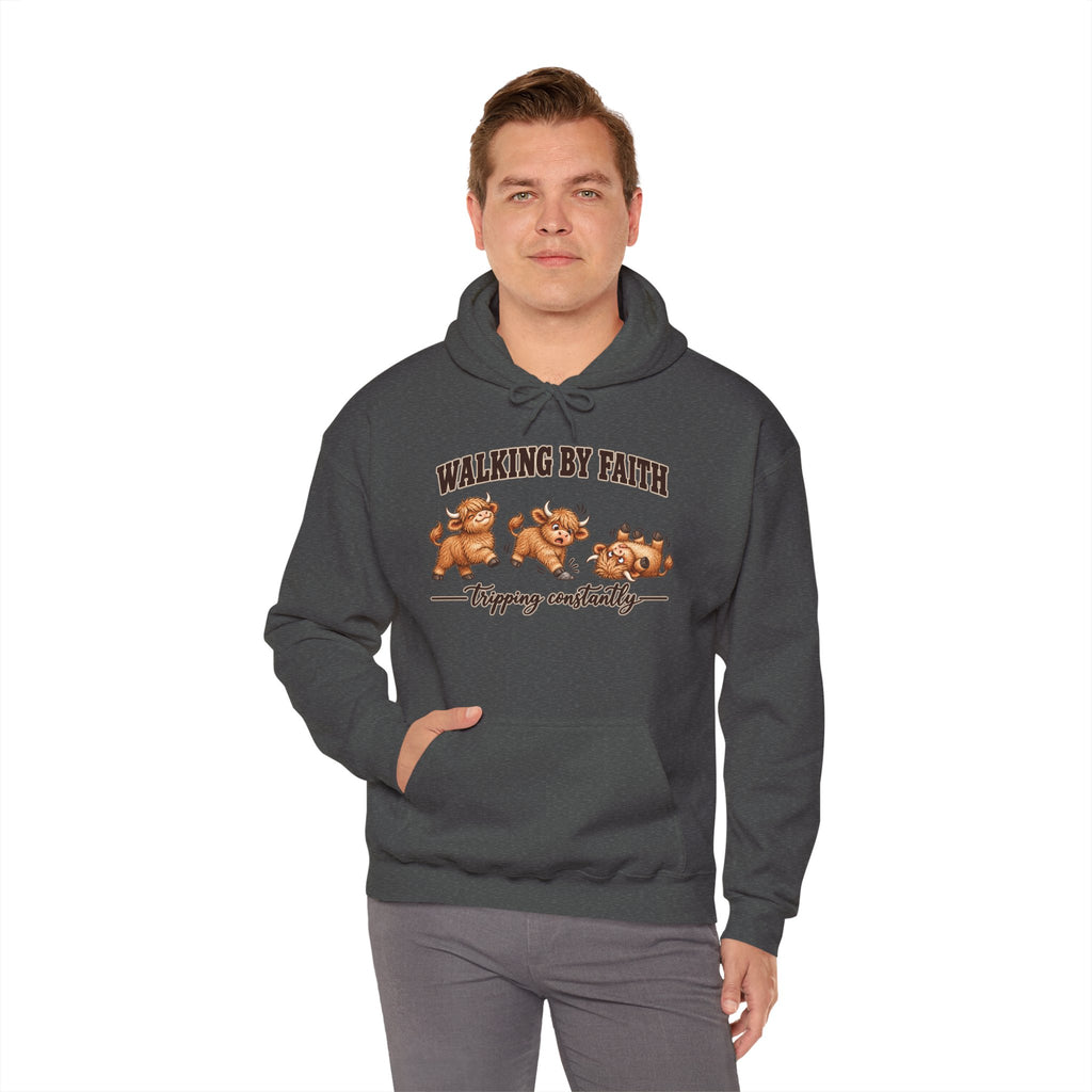 Walking by Faith Christian Highland Cow Hoodie