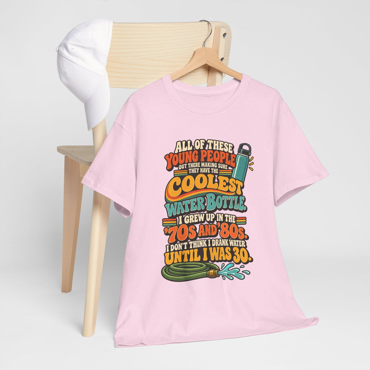 Retro 70s-80s Funny Water Bottle Tee — "Coolest Water Bottle" Graphic T-Shirt