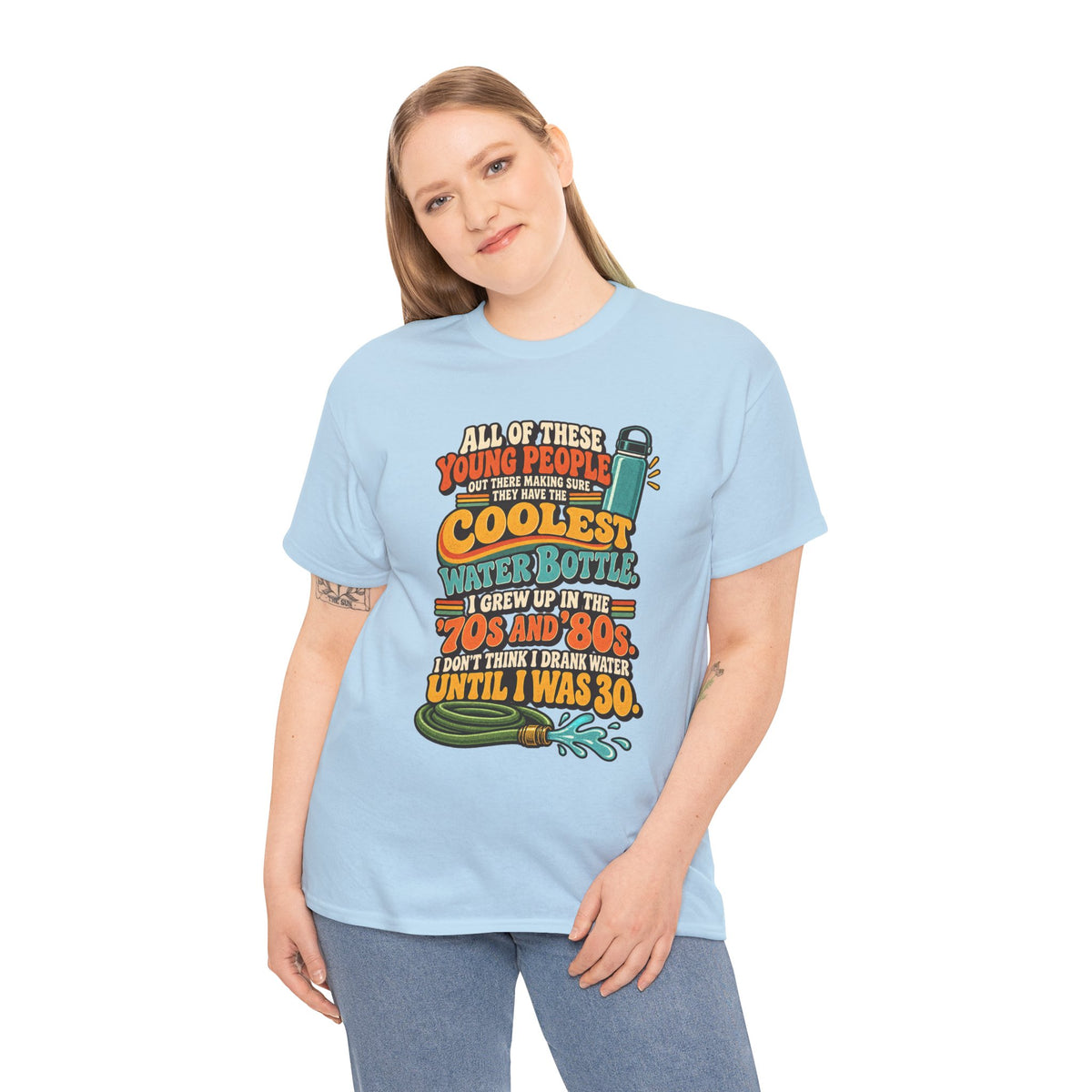 Retro 70s-80s Funny Water Bottle Tee — "Coolest Water Bottle" Graphic T-Shirt