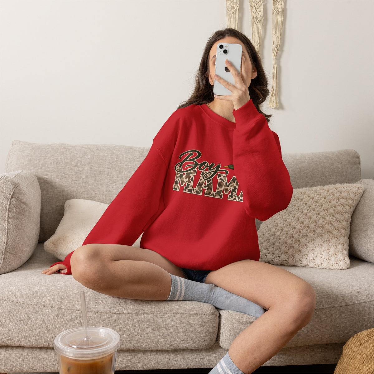 Boy Mama Crewneck Sweatshirt — Camo Lettering with Flying Duck