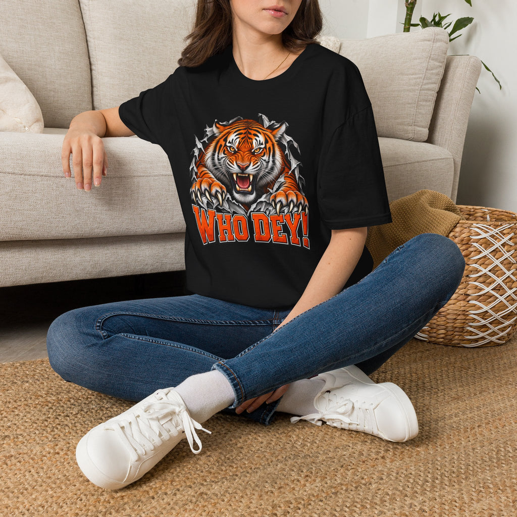 Tiger Graphic T-Shirt — "Who Dey!" Fierce Roaring Design