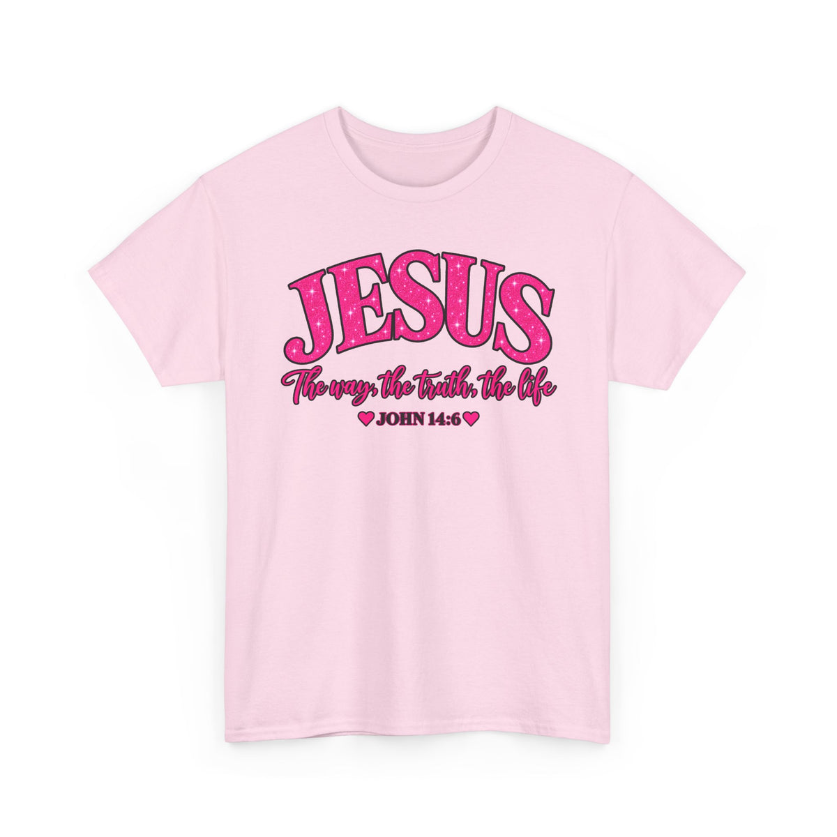 Christian T-Shirt — "JESUS The way, the truth, the life" (John 14:6) Pink Vintage Script