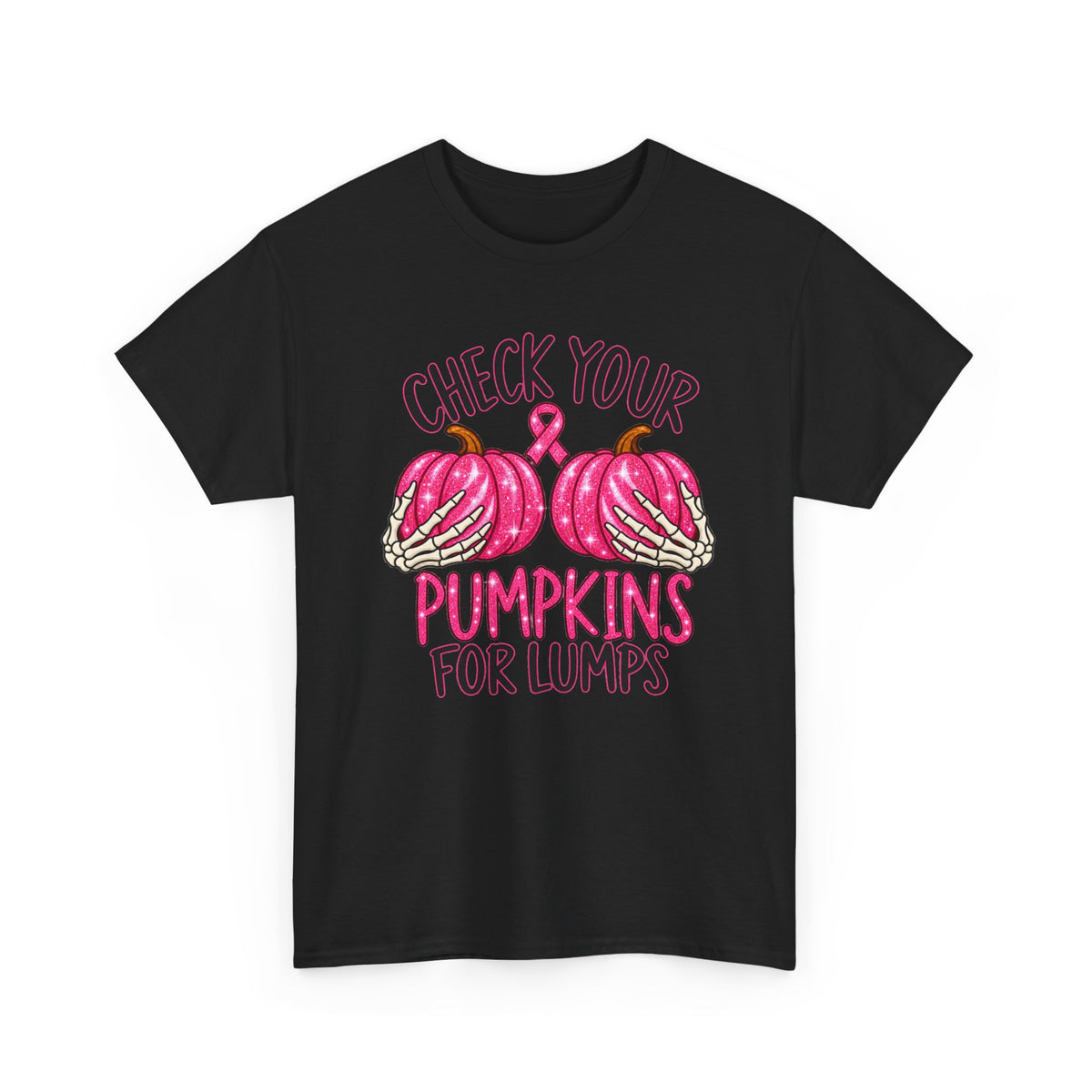 Breast Cancer Awareness T-Shirt — "Check Your Pumpkins for Lumps" Pink Ribbon Tee