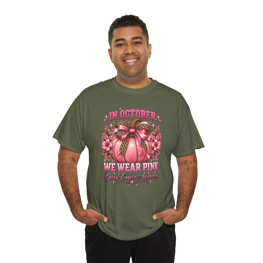 Breast Cancer Awareness T-Shirt — "In October We Wear Pink" Pumpkin Design