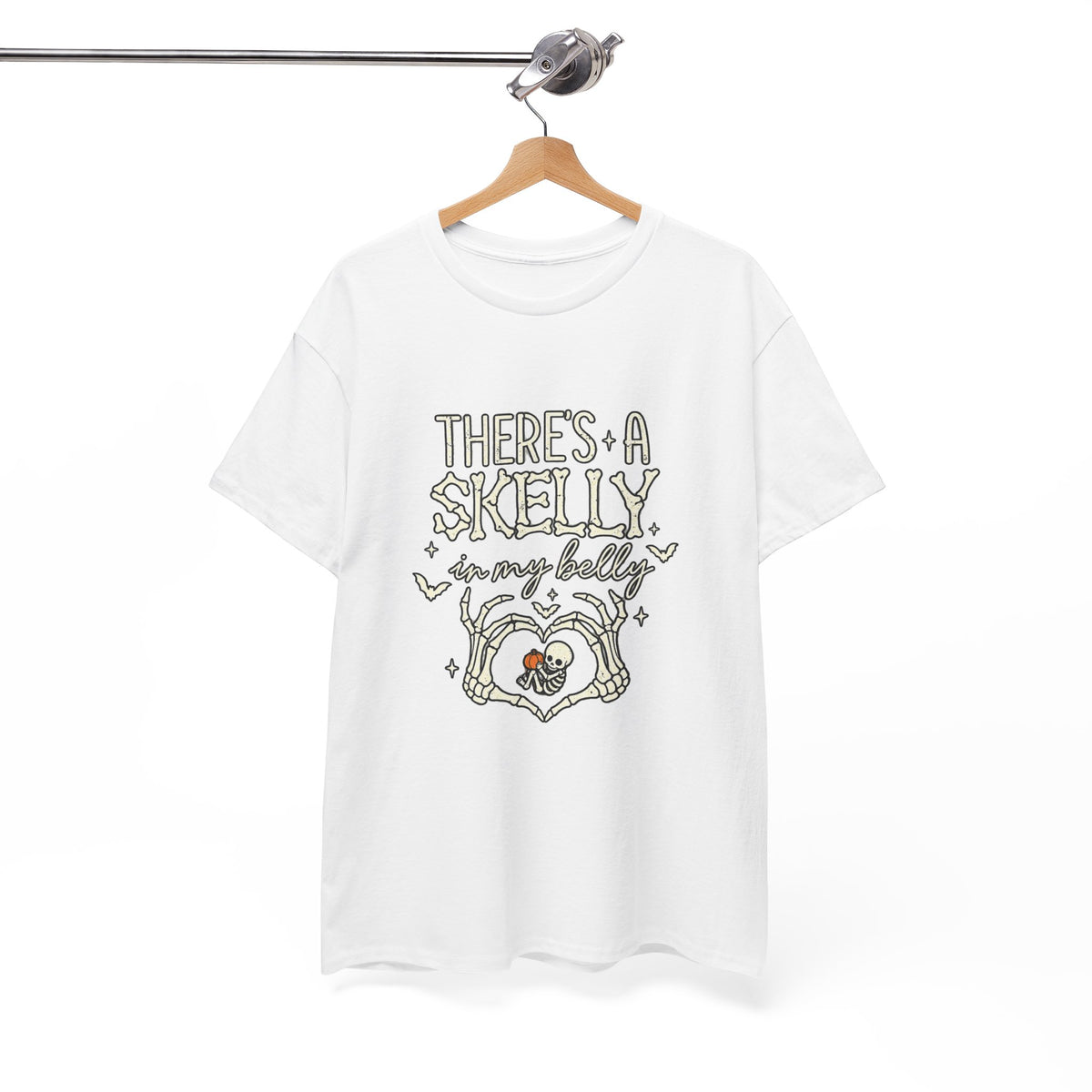 Skeleton Heart T‑Shirt — "There's a Skelly in My Belly" Cute Halloween Tee