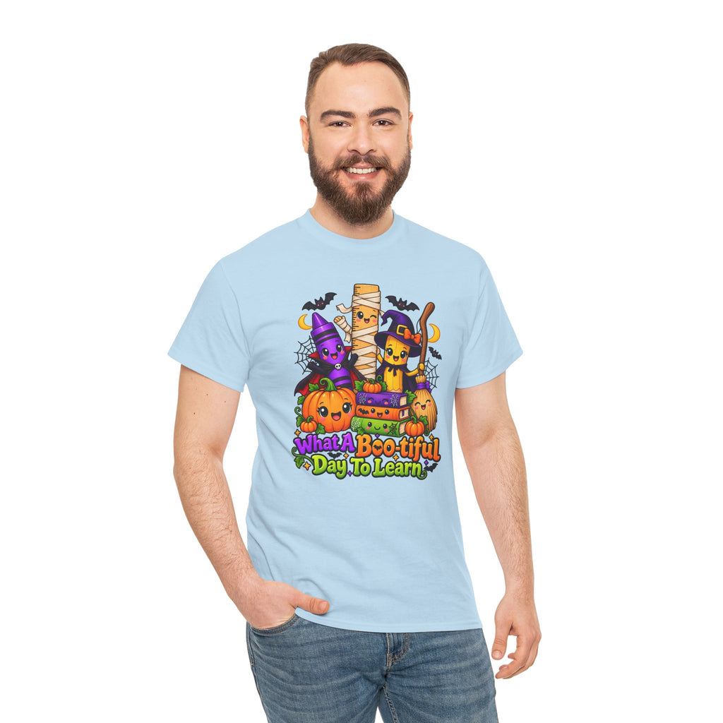 Halloween Teacher Tee — "What A Boo-tiful Day To Learn" Kids' Classroom Shirt