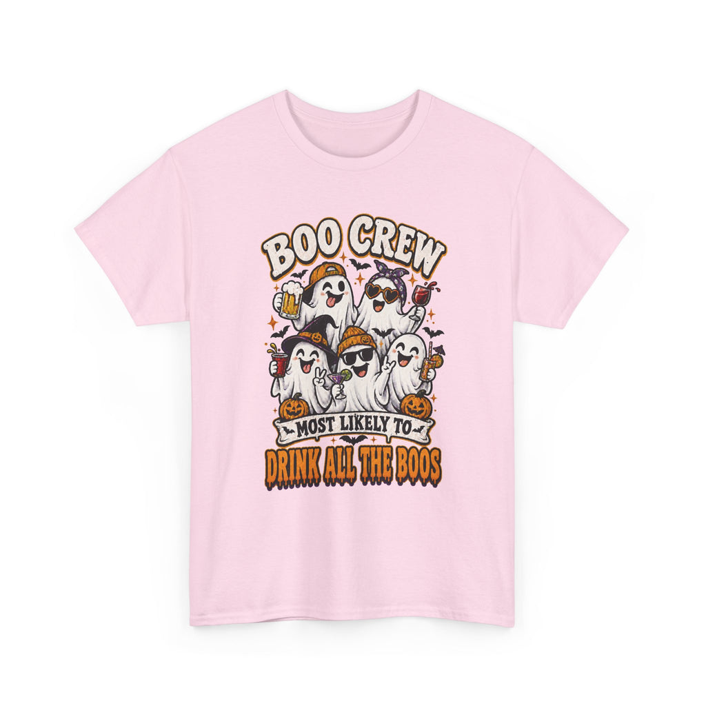Boo Crew Halloween Tee — “Most Likely To Drink All The Boos” Ghost Party Shirt