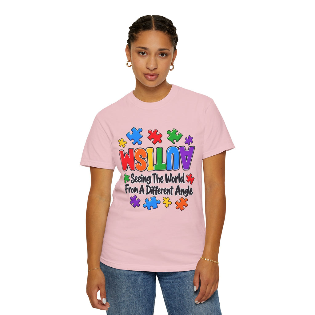 Autism Awareness T-Shirt — "Seeing the World From a Different Angle" Puzzle Design