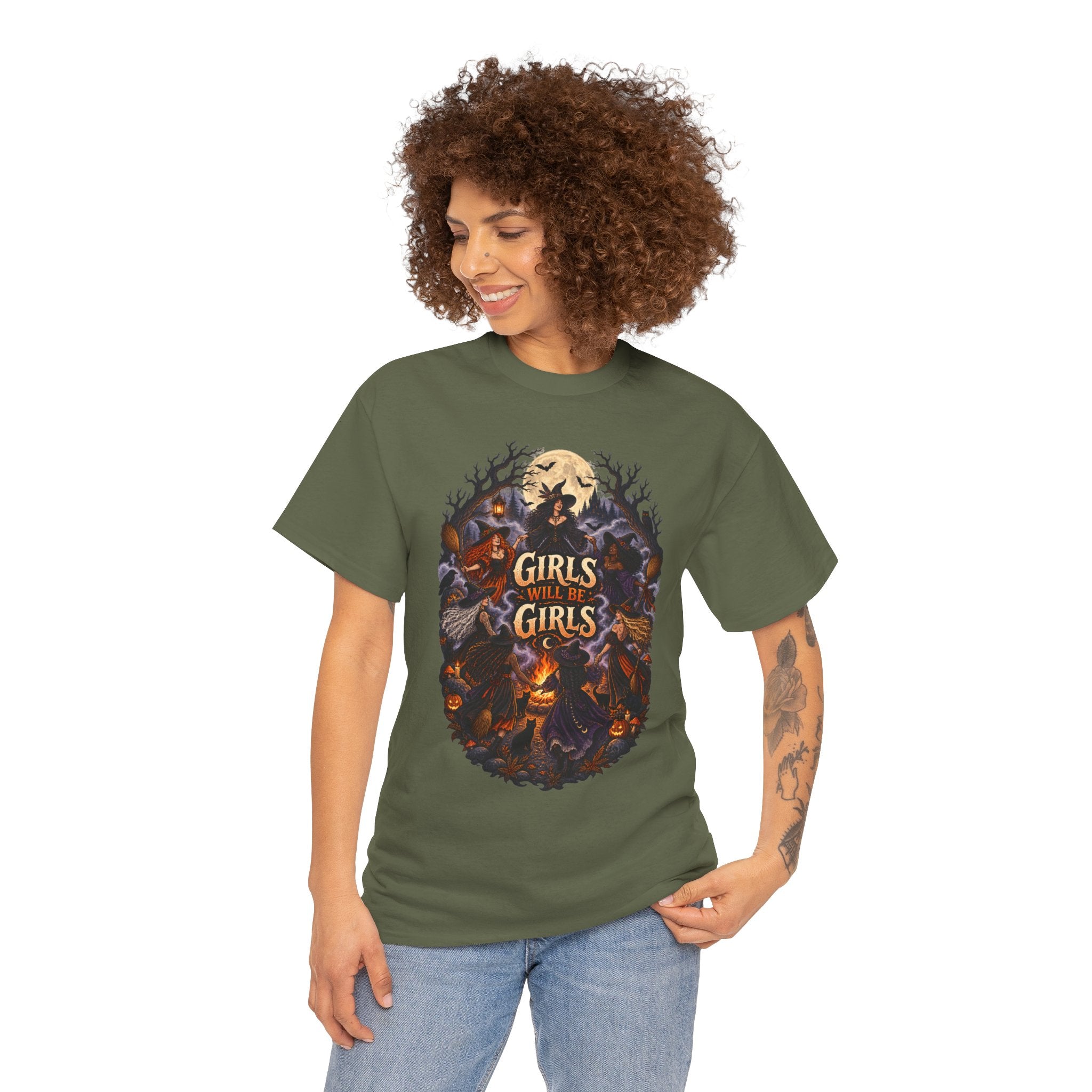 Girls Will Be Girls T-Shirt — Witchy Campfire Illustration Tee