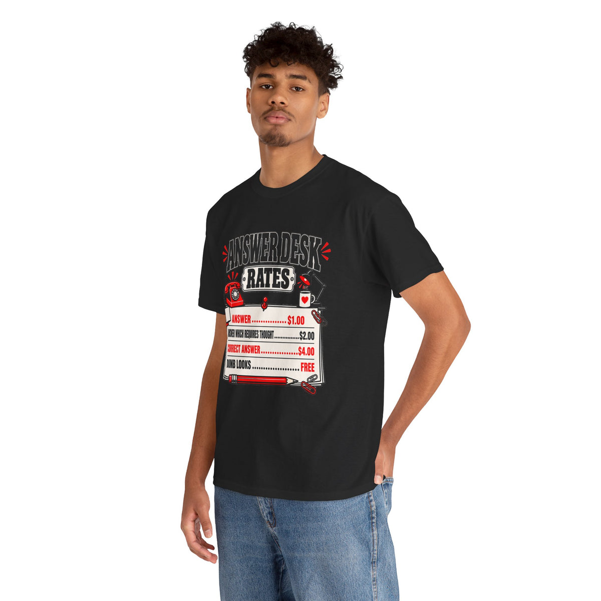 Answer Desk Rates T-Shirt — Funny Help Desk IT Support Tee ("Answer 1.00, Correct Answer 4.00")