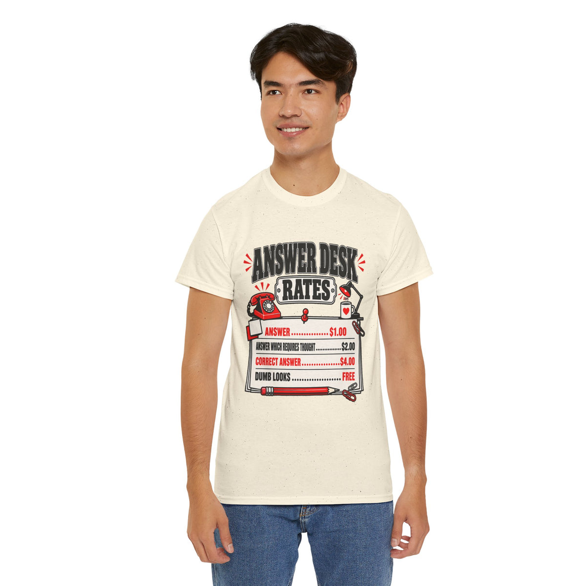 Answer Desk Rates T-Shirt — Funny Help Desk IT Support Tee ("Answer 1.00, Correct Answer 4.00")