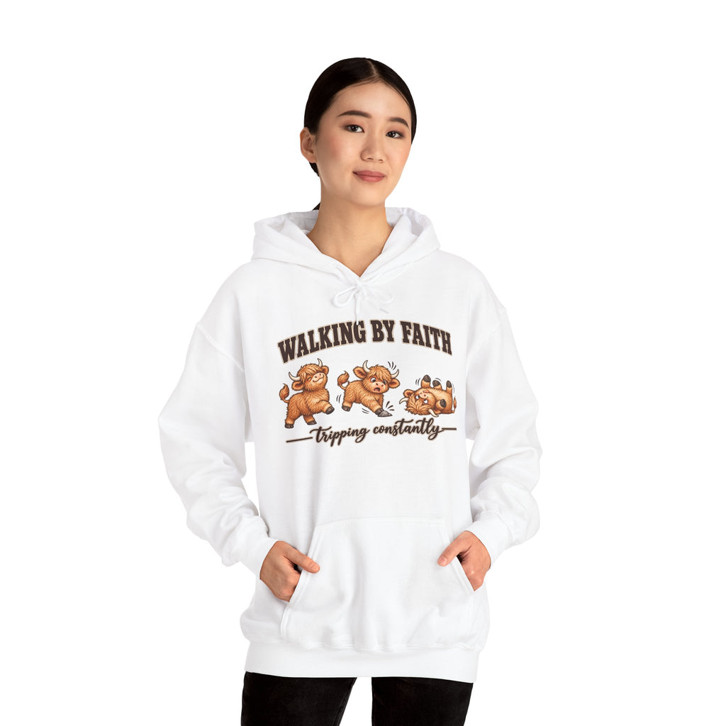 Walking by Faith Christian Highland Cow Hoodie