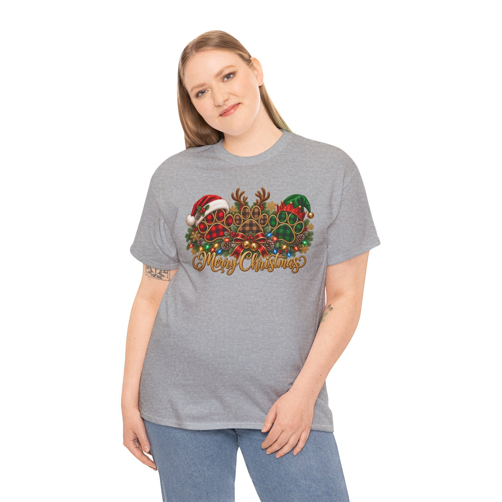 Merry Christmas Paw Prints Holiday Graphic Tee