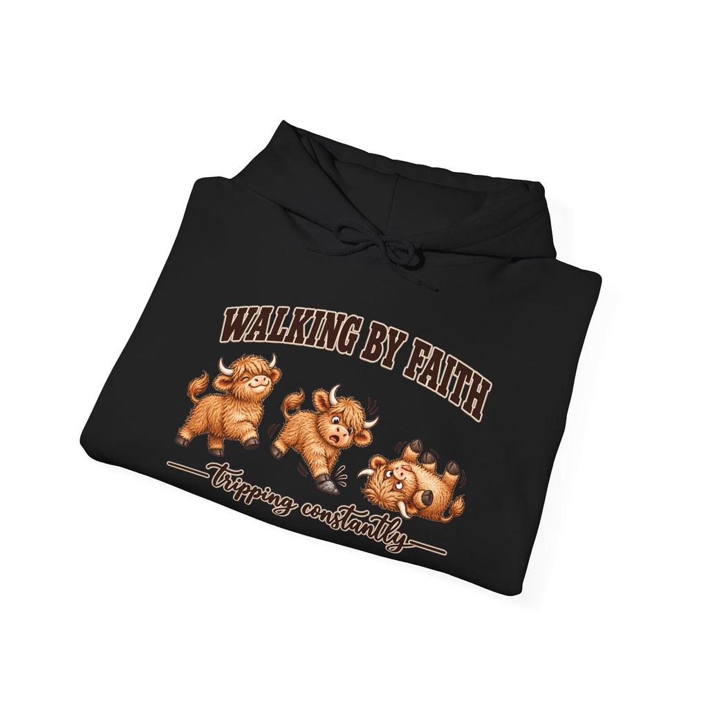 Walking by Faith Christian Highland Cow Hoodie